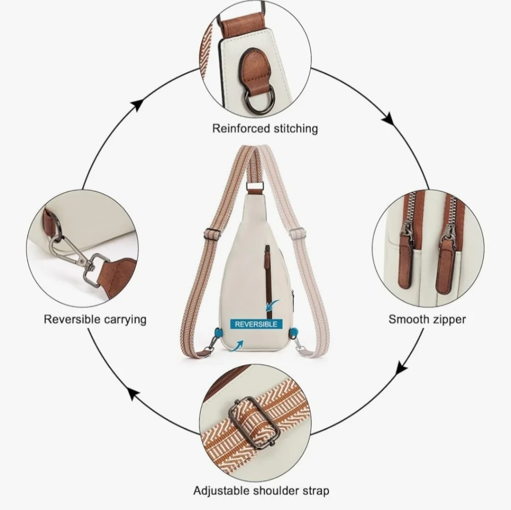 White Crossbody Bag with Adjustable Strap and Modern Design - Picture 4 of 4